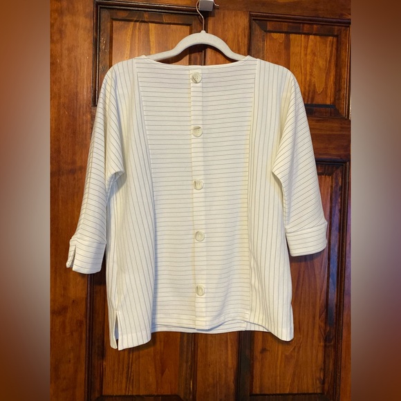 Charter Club Petites Striped Textured Knit Top Faux Button Back Shirt Medium PM - Picture 2 of 4